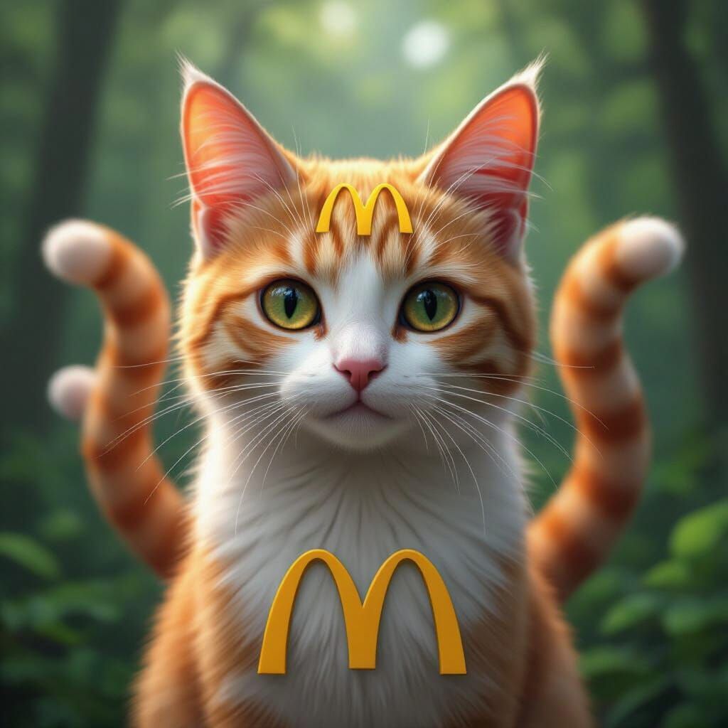 Photorealistic McDonald's Cat Logo with 8 Tails