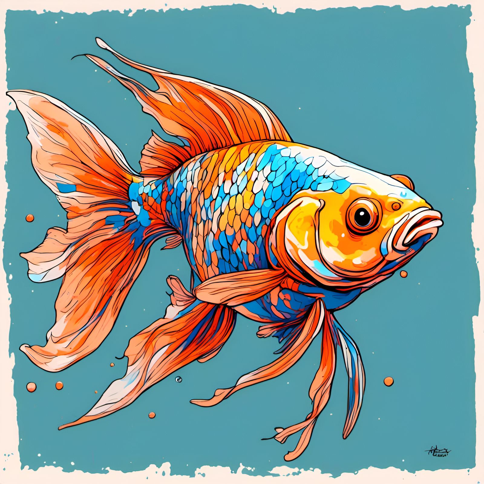 Doodle Traced Goldfish Illustration