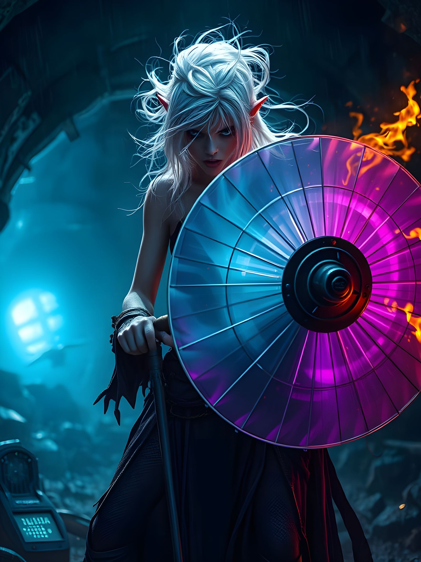 Terrifying Witch in a Windy Mine, Dark Fantasy Art