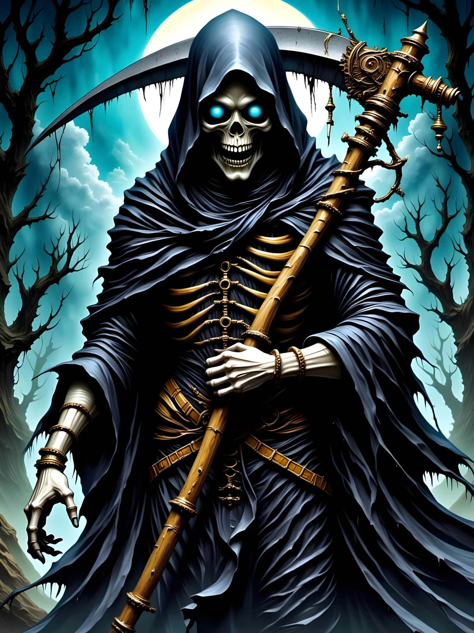 Grim Reaper in Comic Book Style with Eerie Elegance