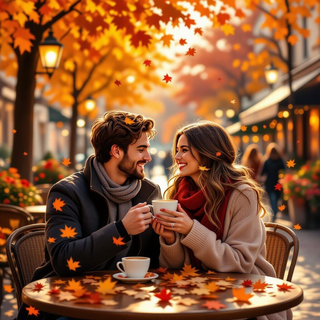 Autumn Cafe Scene in Impressionist Style