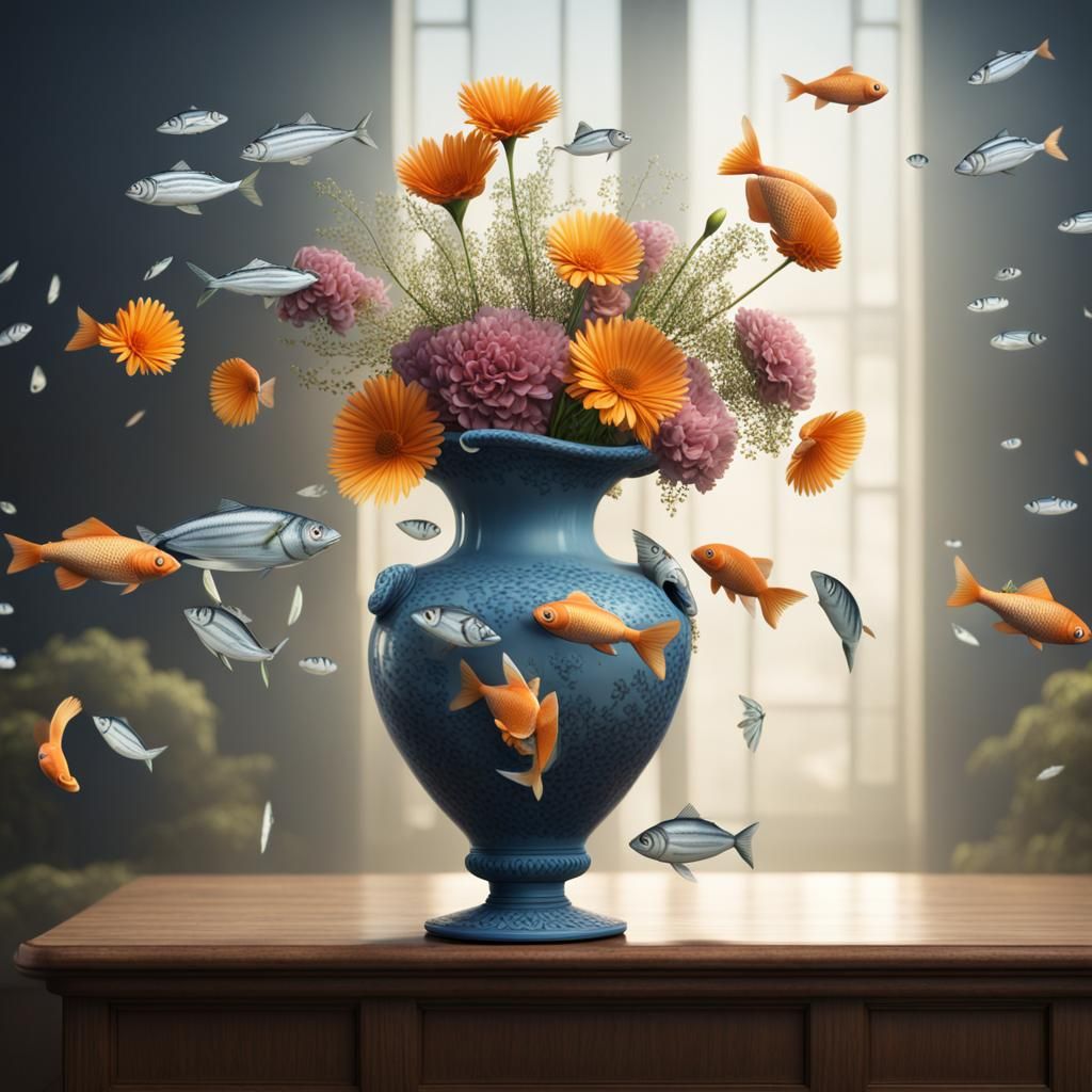 Surreal Fish Vase with Flowers