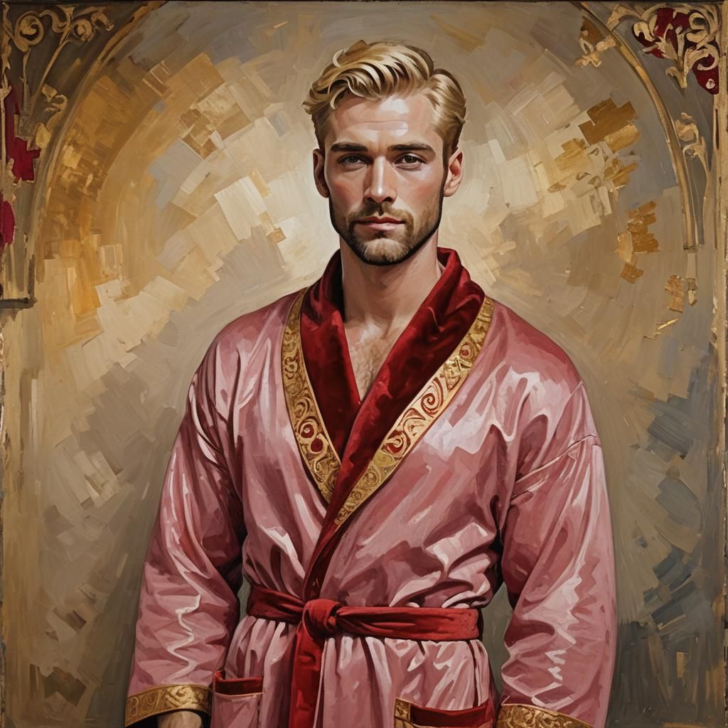 Handsome Blond Man in Velvet Robe, Art Nouveau Style
