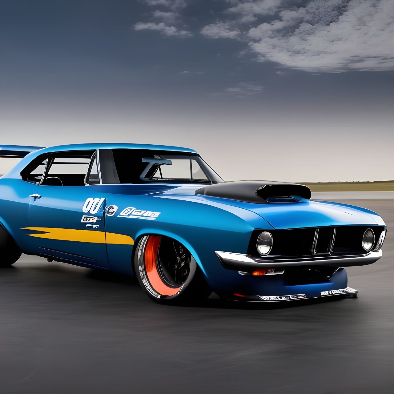 Custom Blue Lowrider Racecar on Daytona Track