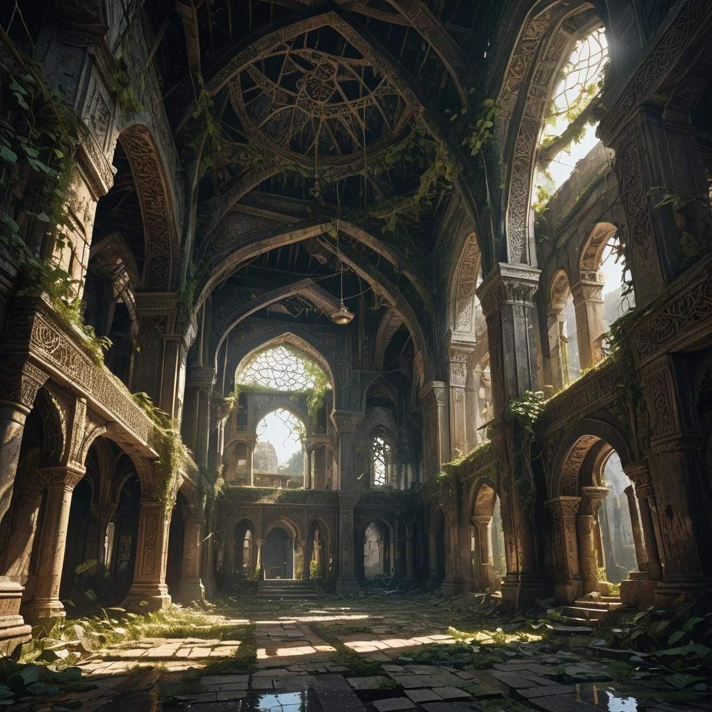Eerie Abandoned Mosque in Dark Fantasy Style