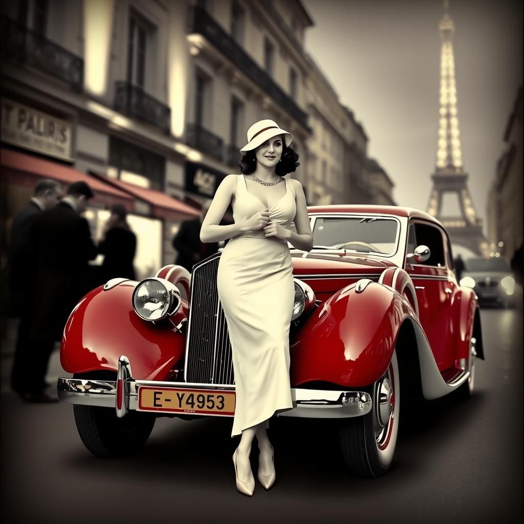 Art Deco Lady and Car in 1930s Paris
