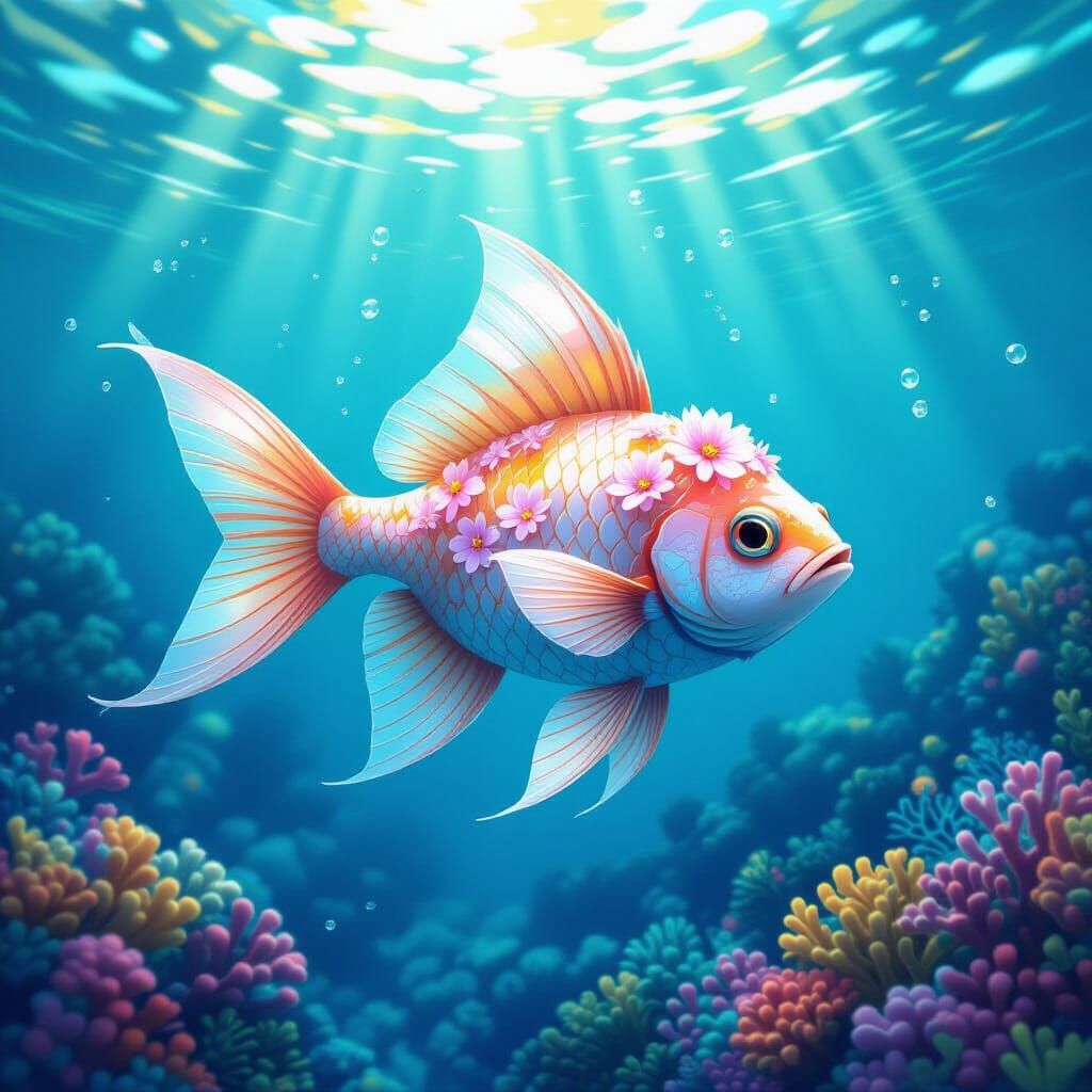Whimsical Flower Fish in Azure Coral Reef