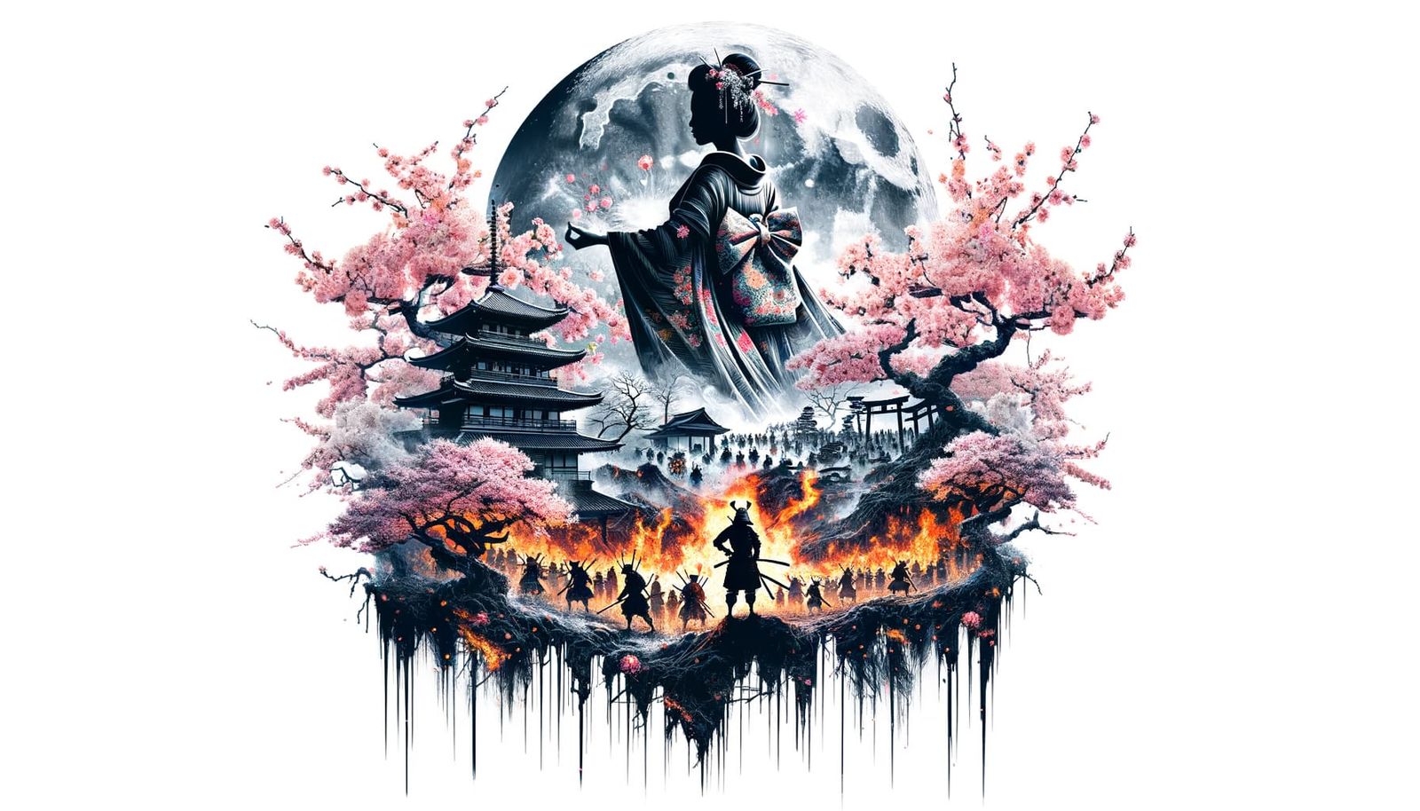 Front view: The beautiful Japanese sakura trees garden, samu...