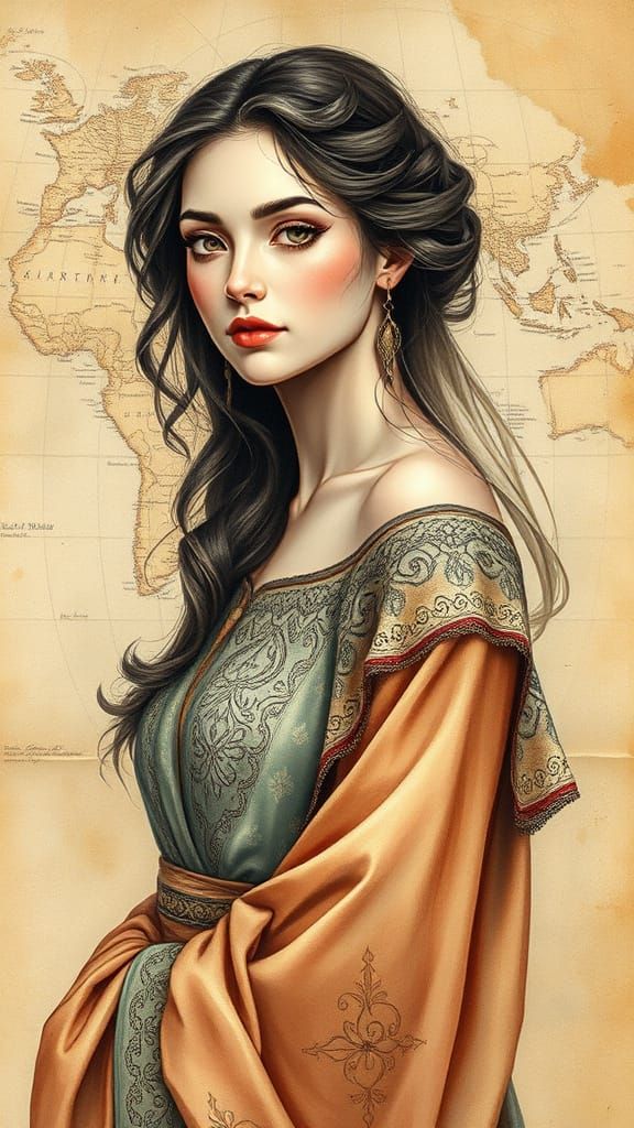 Ethereal Beauty on Ancient Parchment