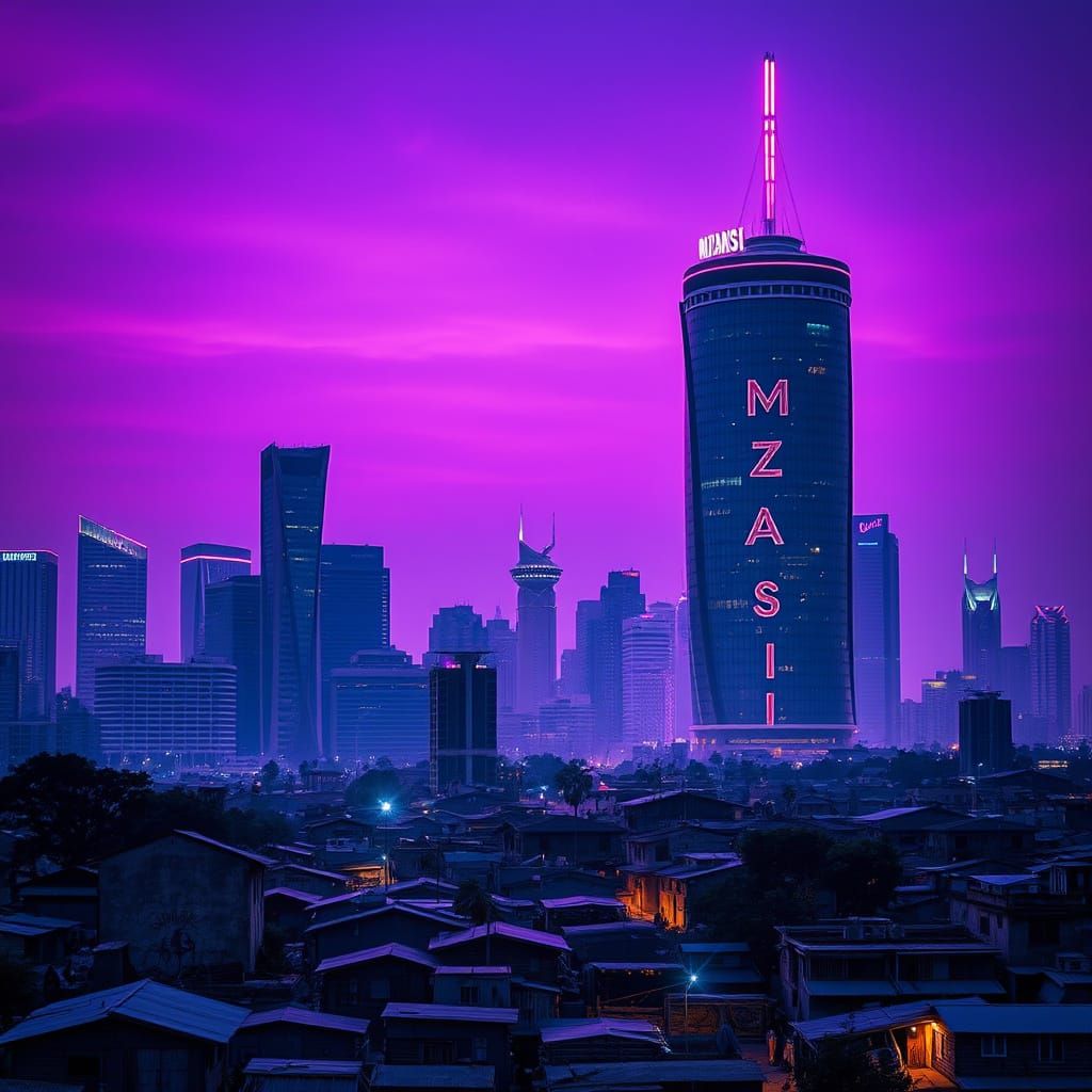 Surreal Cityscape with Futuristic Highrises and Township