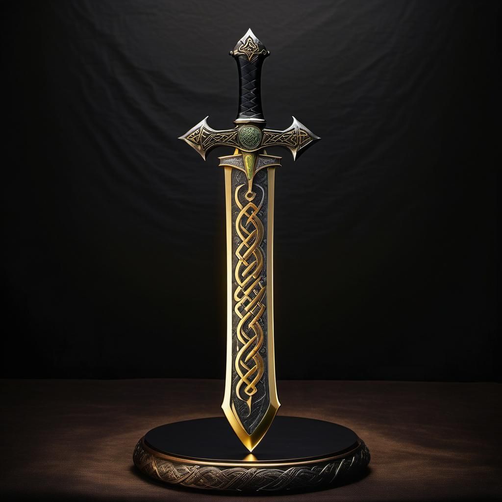 Ominous Damascus Steel Sword with Celtic Runes