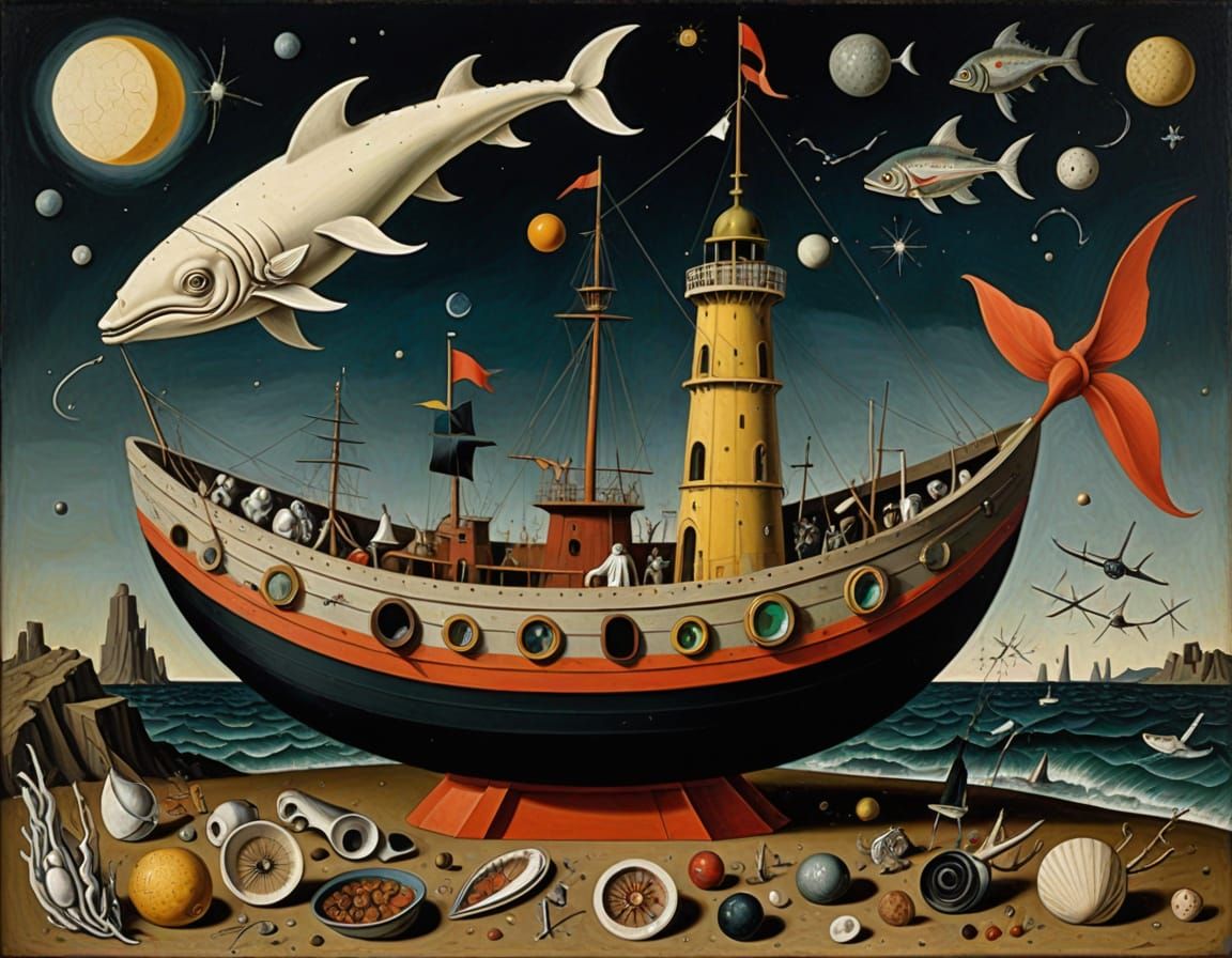 Surrealist Oil Painting of Dream Debris and Ocean Remains