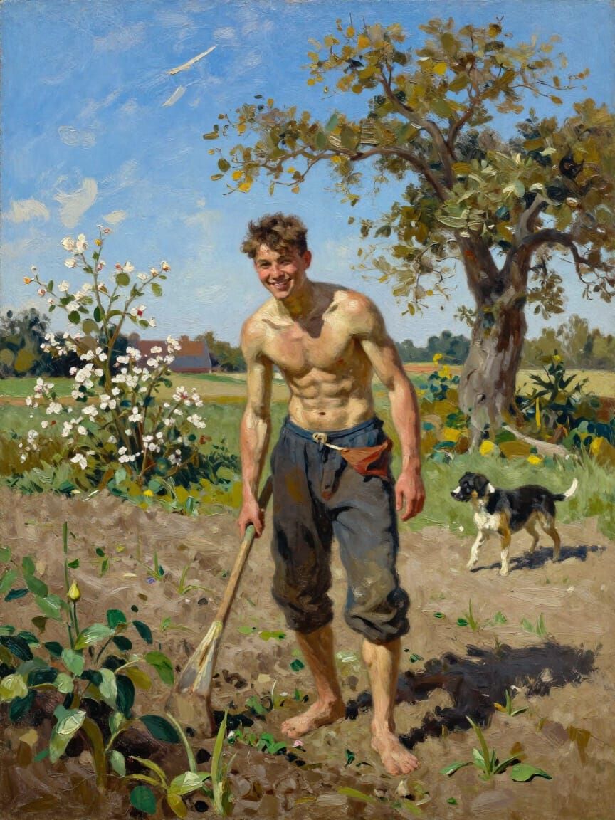 Dutch Farmer in Summer Field, Oil on Canvas