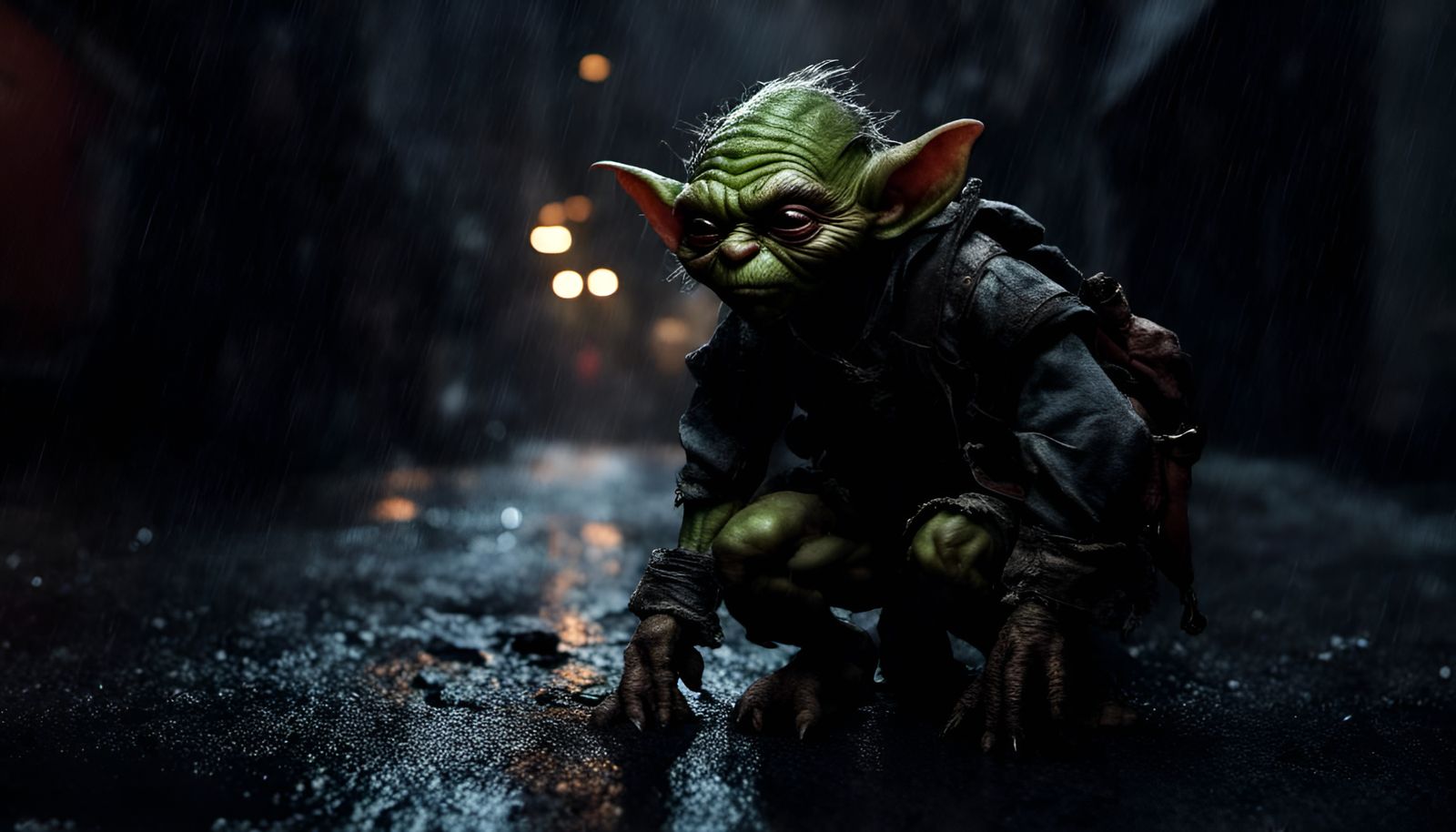 Goblin Lurking in Dark Alleyway in Chiaroscuro