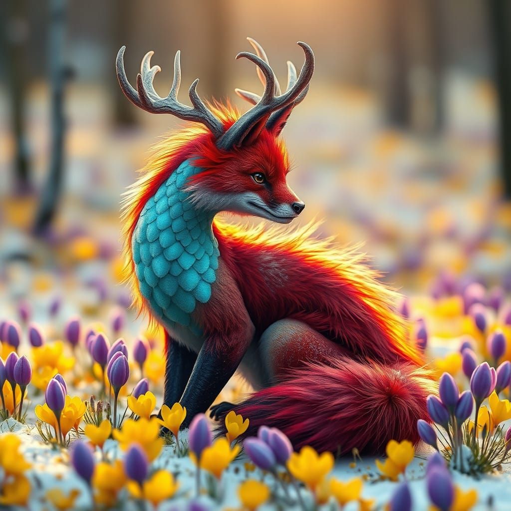 Mystical Dragon-Fox in Winter Wonderland