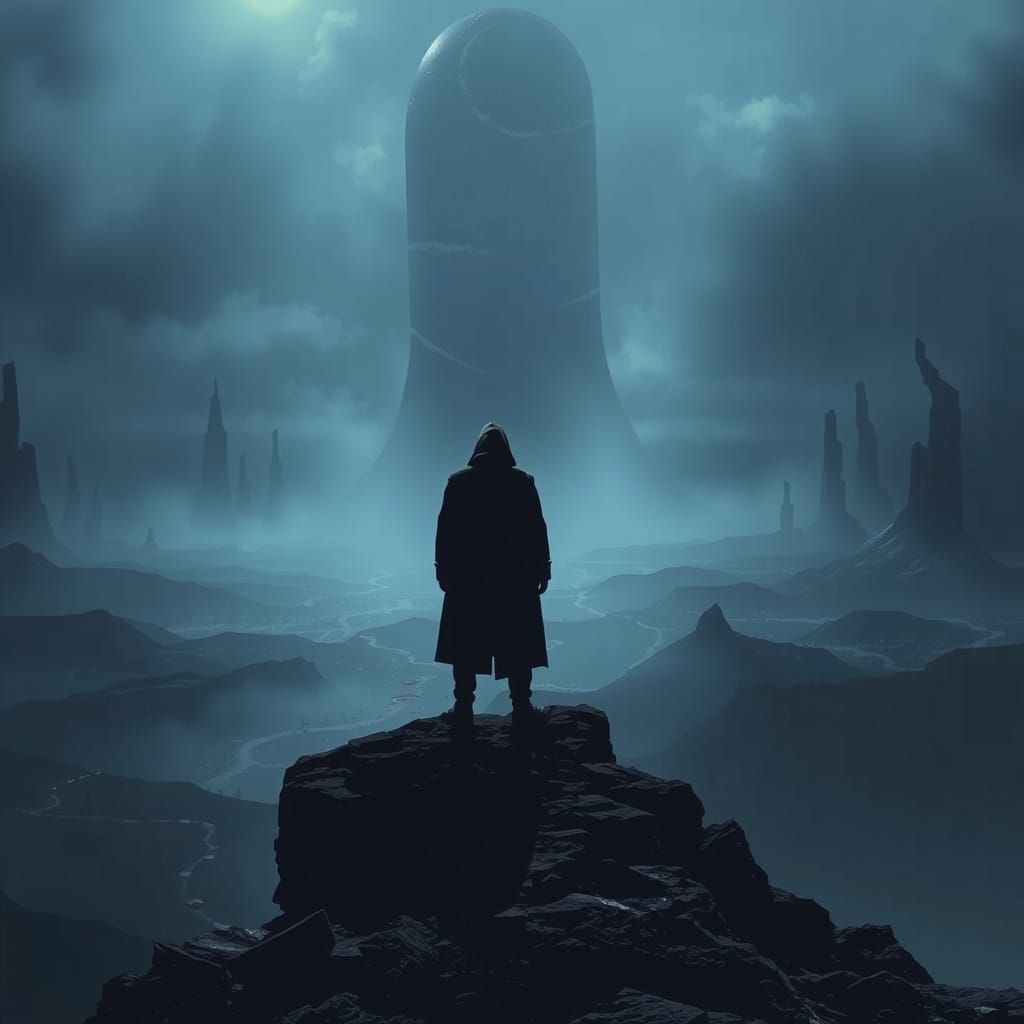 A Lonely Figure Stands at the Edge of Existential Desolation