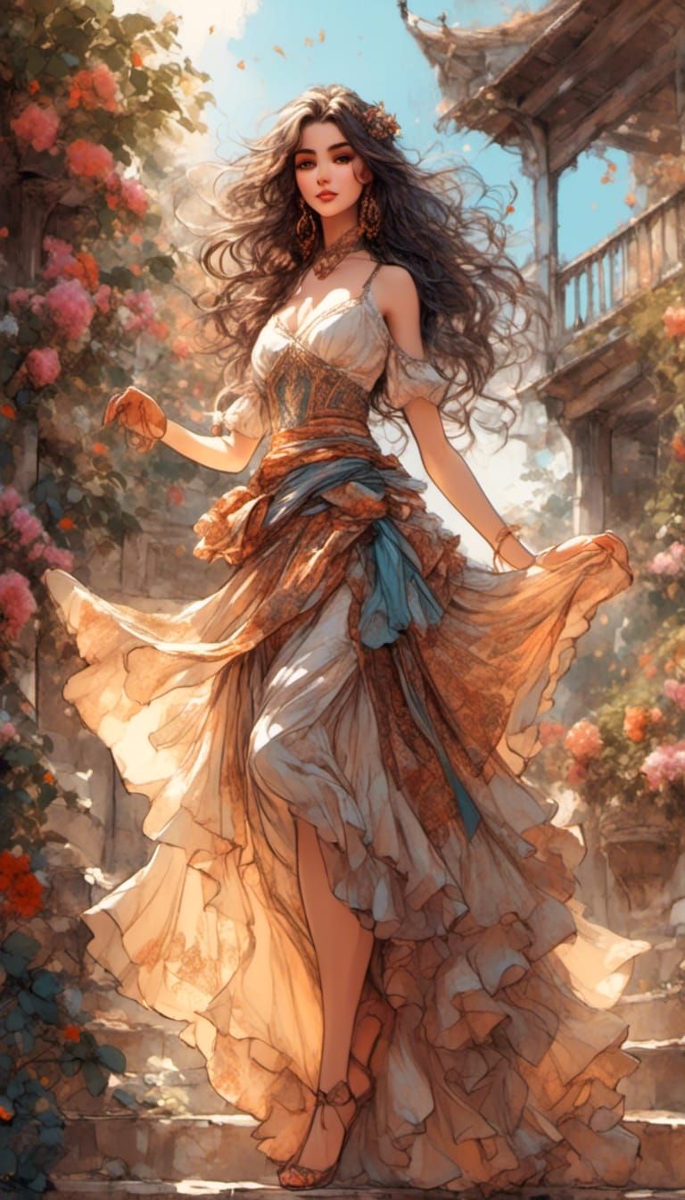 Anime Gypsy Bandit Babe in Sketch Style