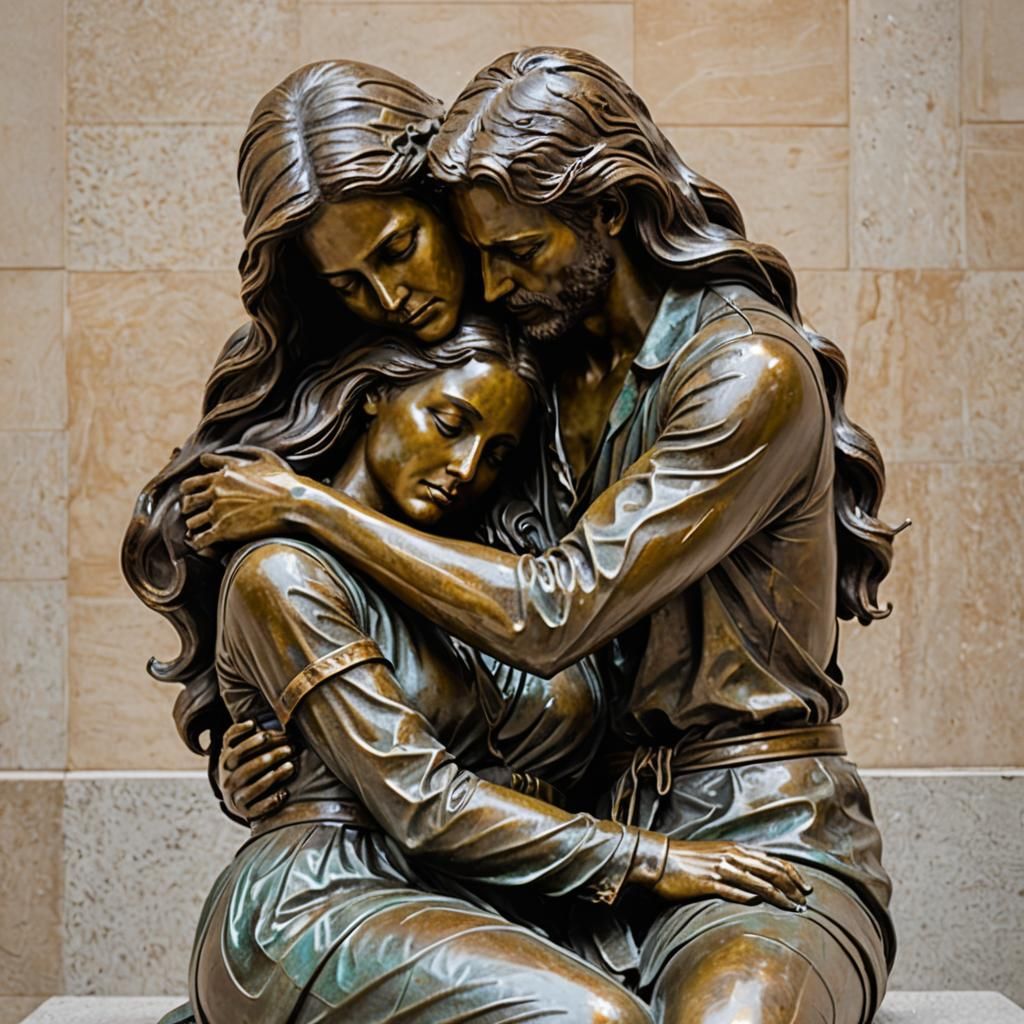 Bronze Sculpture of Embracing Couple