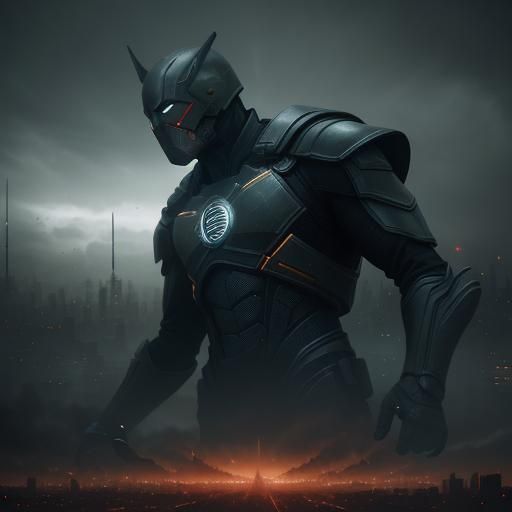 Superhero Team Assembled in a Moody Cityscape