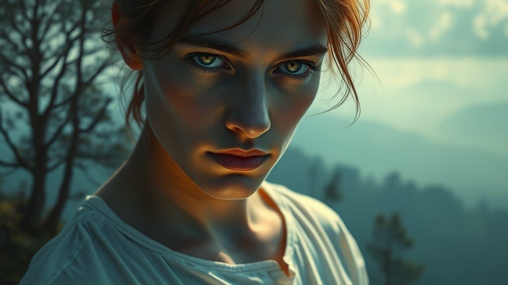 Soulful Portrait of a Vulnerable Figure, Bathed in Soft Ligh...