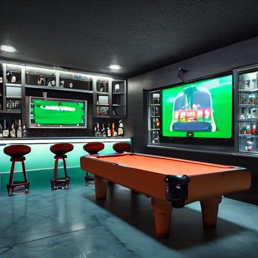 Futuristic Man Cave with Pool Table, Matte Painting