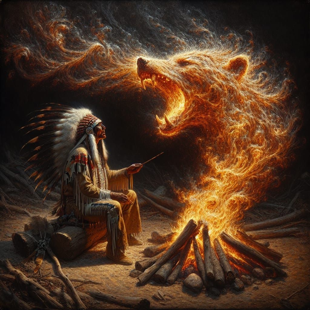 Native American Chief's Spiritual Communion in Hyperrealism
