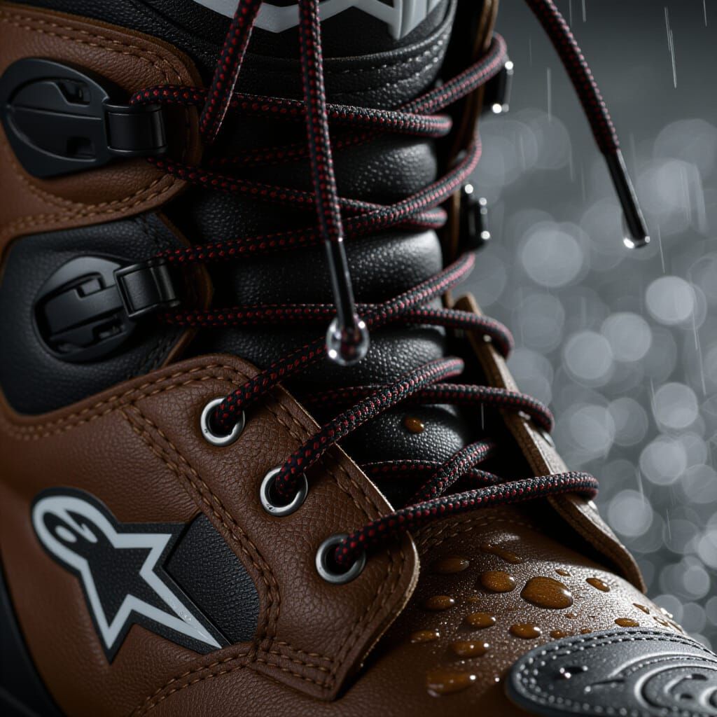 Macro Shot of Alpinestars Boot Laces in Rain
