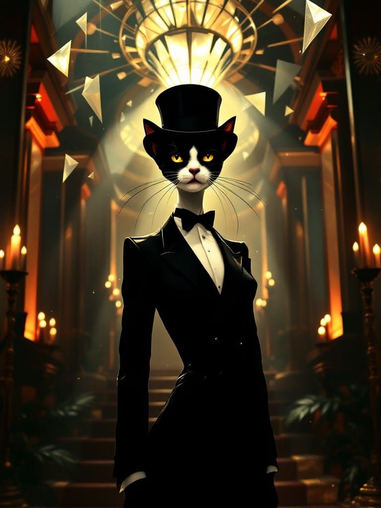 Glamorous Art Nouveau Cat in Art Deco Ballroom