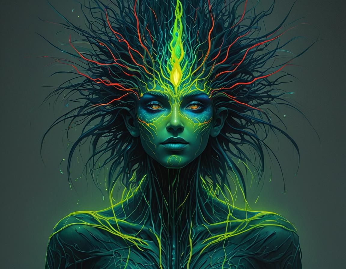 Neon Character in Dark Fantasy Style