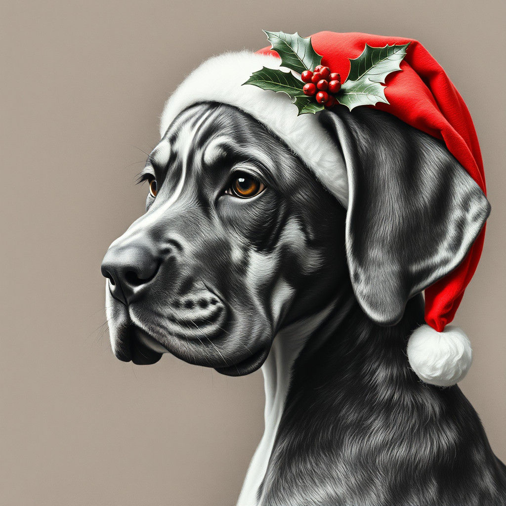 Hyper-Realistic Charcoal Portrait of Harlequin Great Dane Pu...