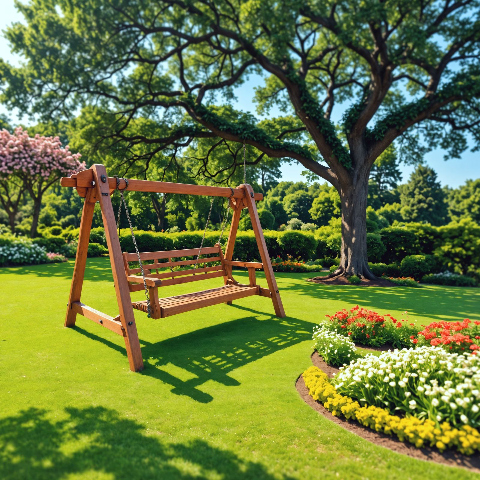 Botanical Garden Swing in Hyperrealistic Style