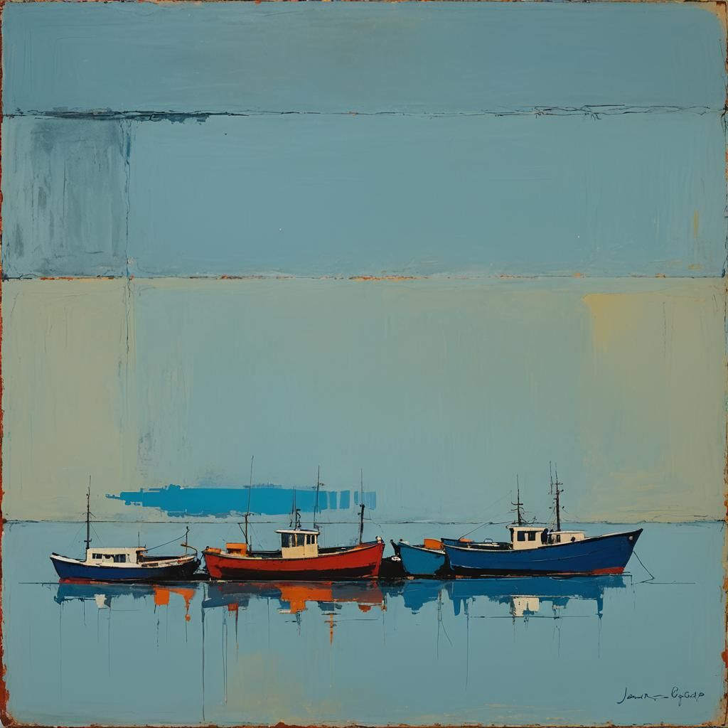 Abstract Blue Boats in Rothko Inspired Minimalism