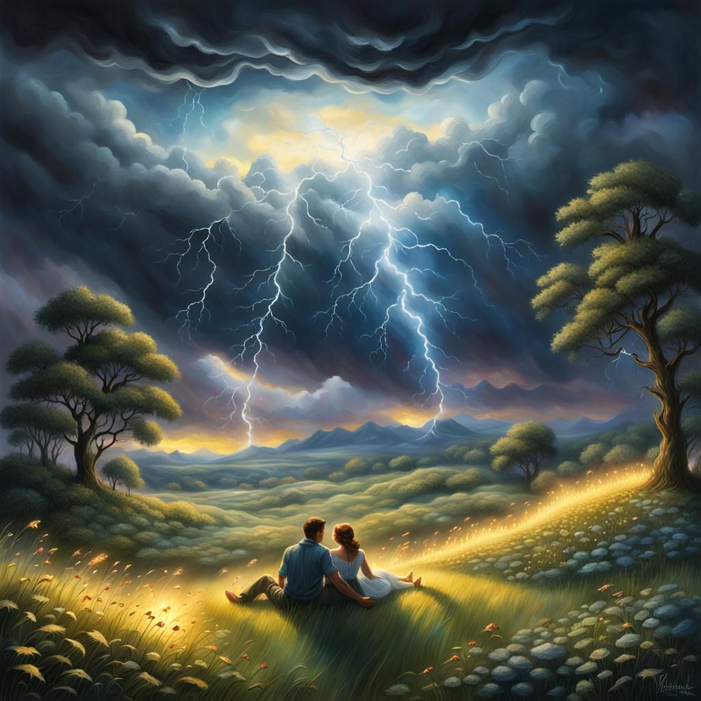 Ethereal Fantasy Landscape with Approaching Storm