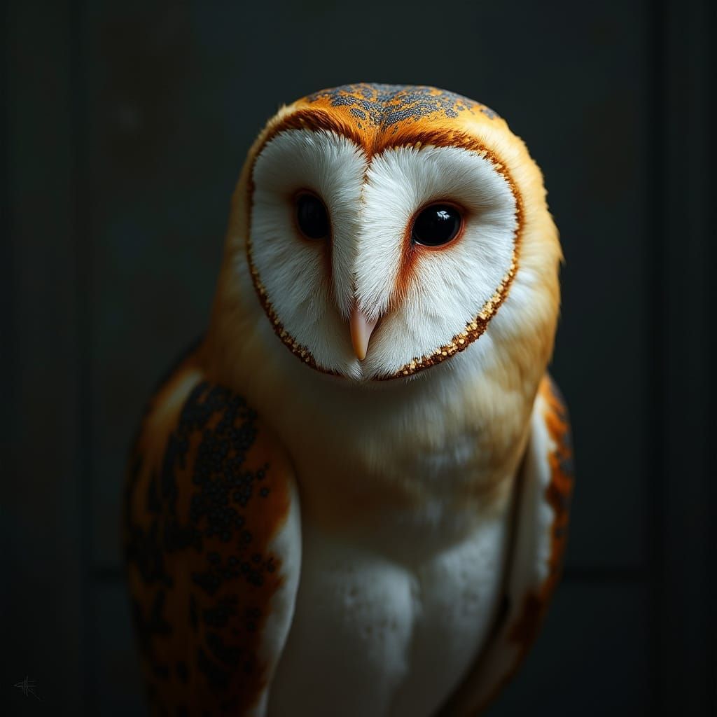 Hyperrealistic Barn Owl Portrait with Intricate Feather Deta...