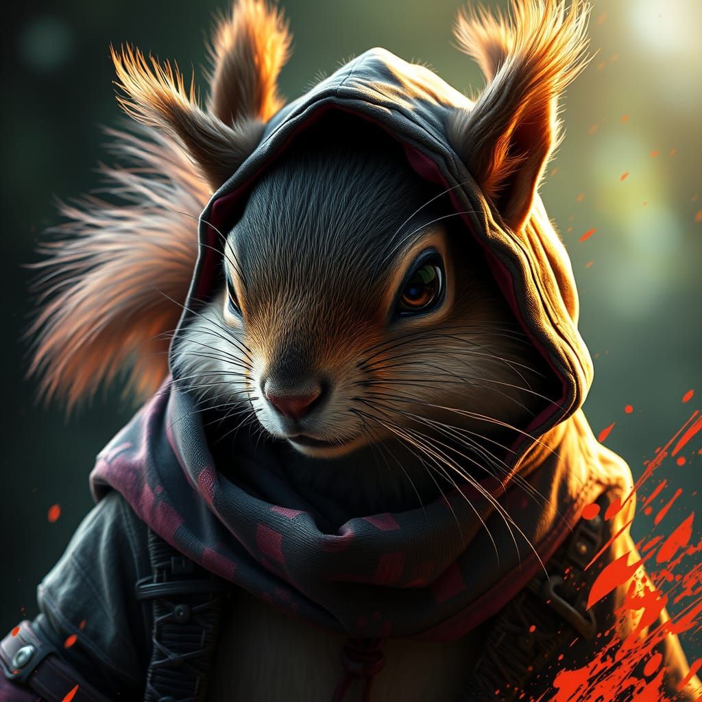 Hyperdetailed Ninja Squirrel Portrait in Art Nouveau Style