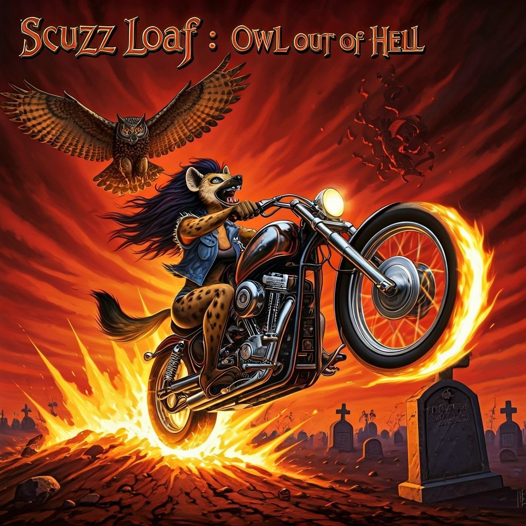 She-Hyena Rides Flaming Motorcycle in Hellish Graveyard