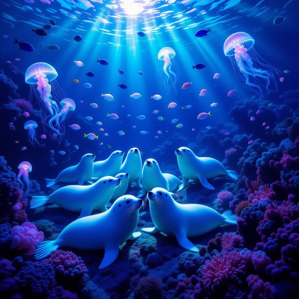 Biofluorescent Seals in Underwater Rothko-esque Reef