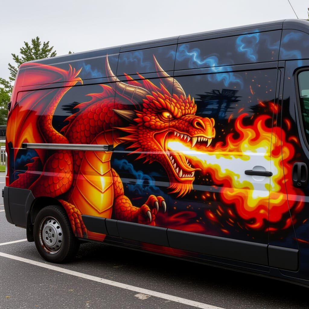 Airbrushed Fire Dragon Van Art