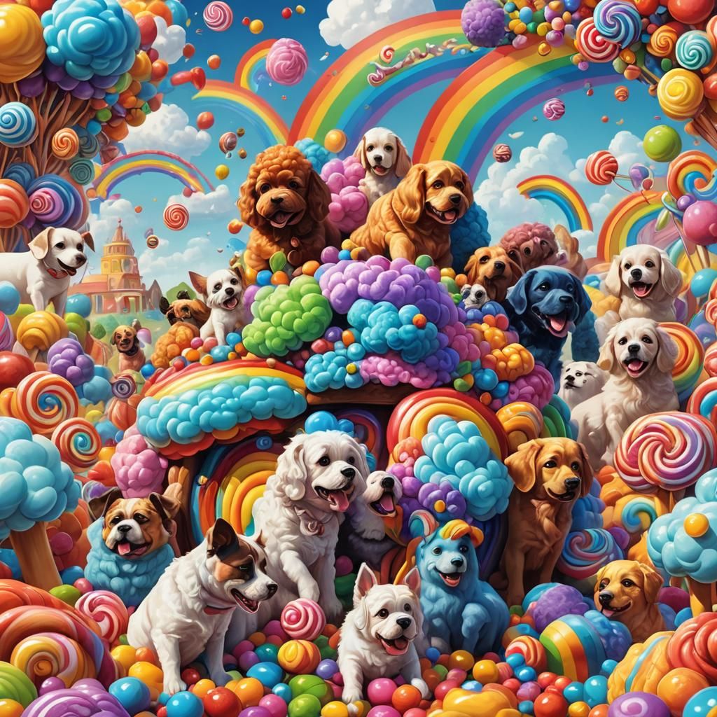 Dogs on a Rainbow in Candy Art Style