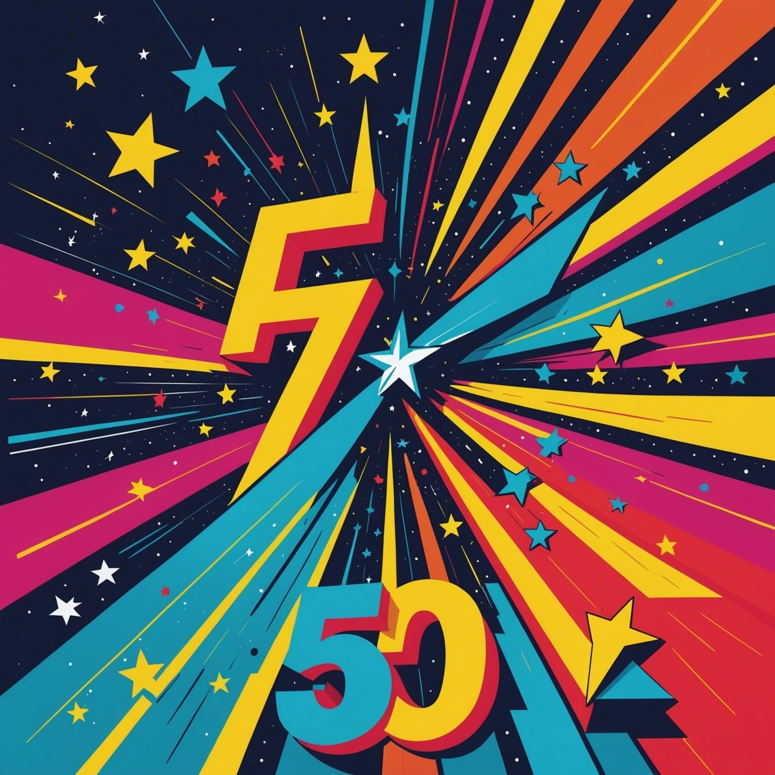 Giant Shooting Star with '50' in Pop Art Style