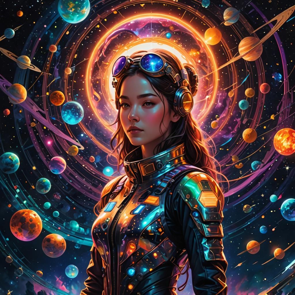 Astral Space Girl in Cyberpunk Style
