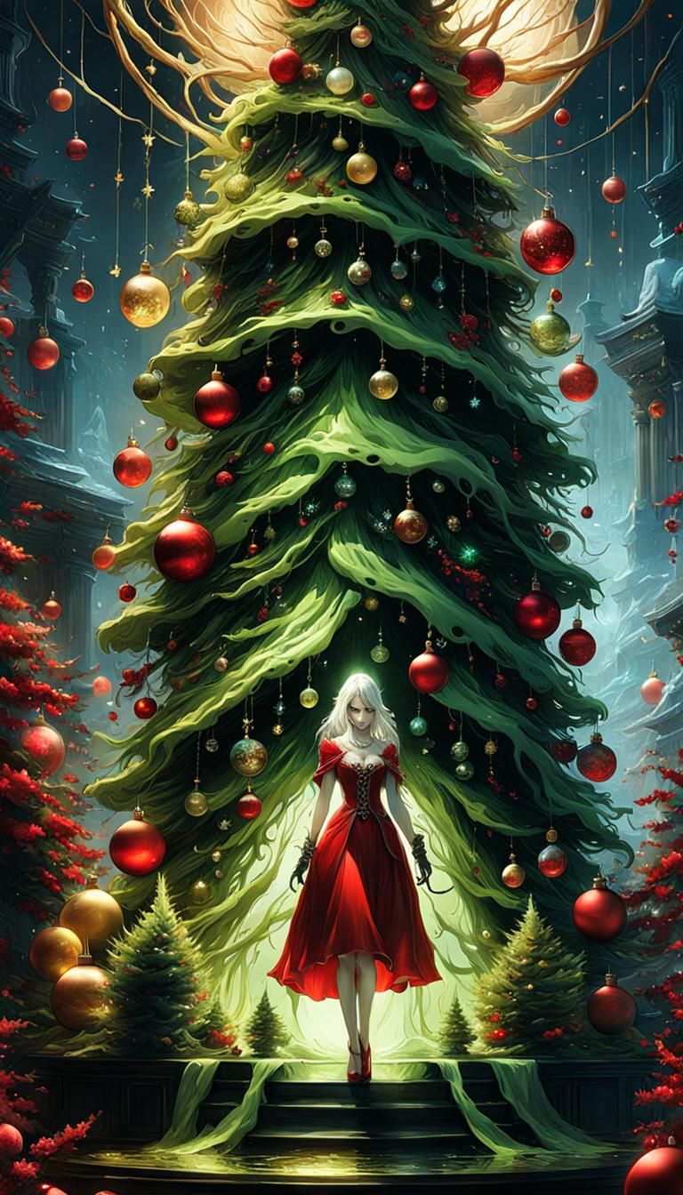 Slime Girl Christmas Tree in Dark Fantasy Style