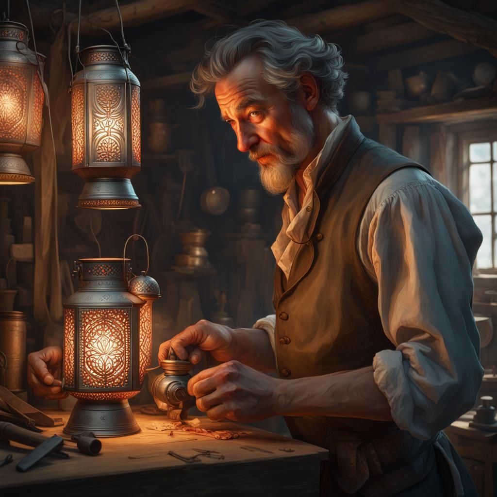 Tinsmith Making Punched Lanterns, 1700s Style
