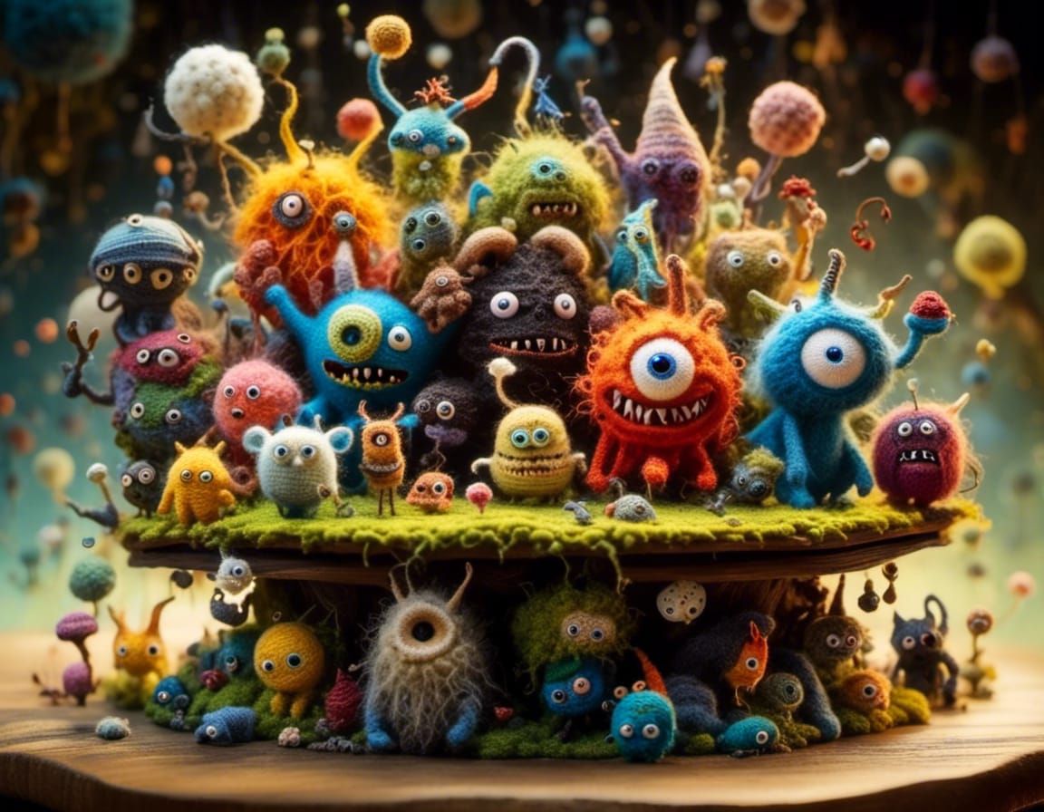 Cute Mischievous Monsters on a Desk, Colorful Art