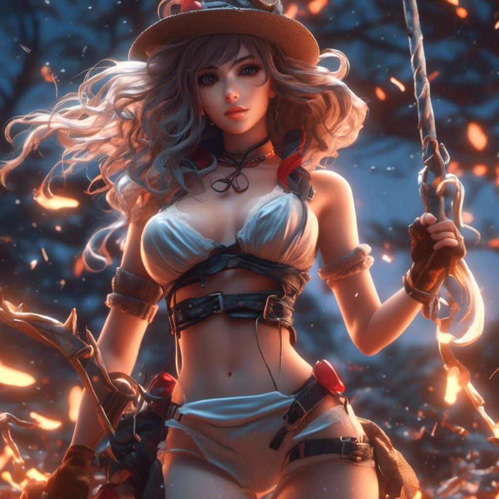 Hyperrealistic Anime Pinup in Macabre Style