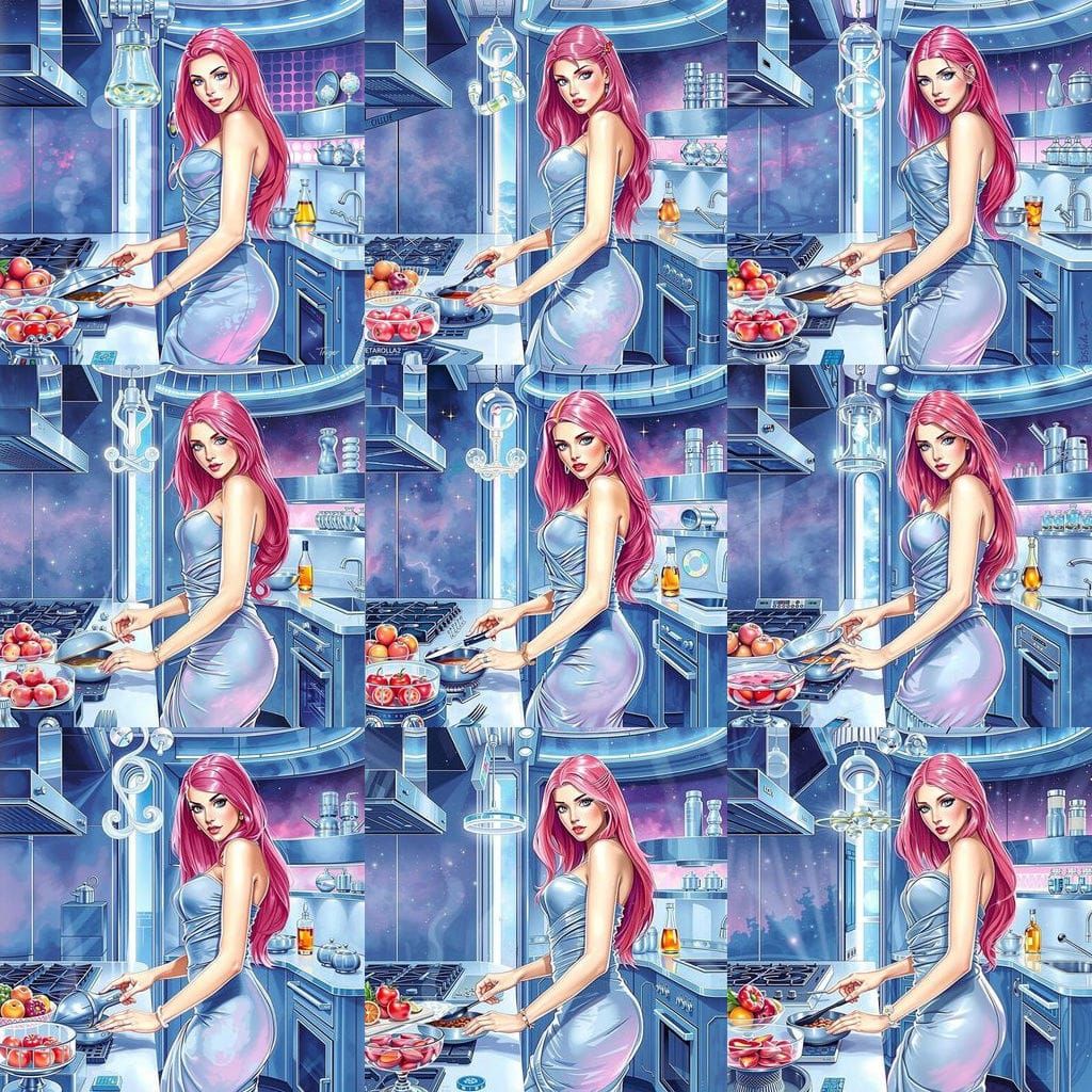 Celestial Witch in Futuristic Kitchen Anime Style