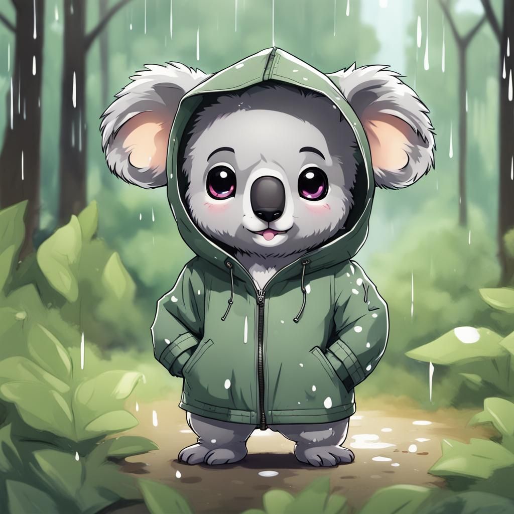 Chibi Koala in Raincoat Illustration
