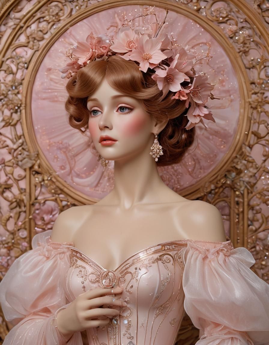 Art Nouveau Porcelain Goddess in City Garden