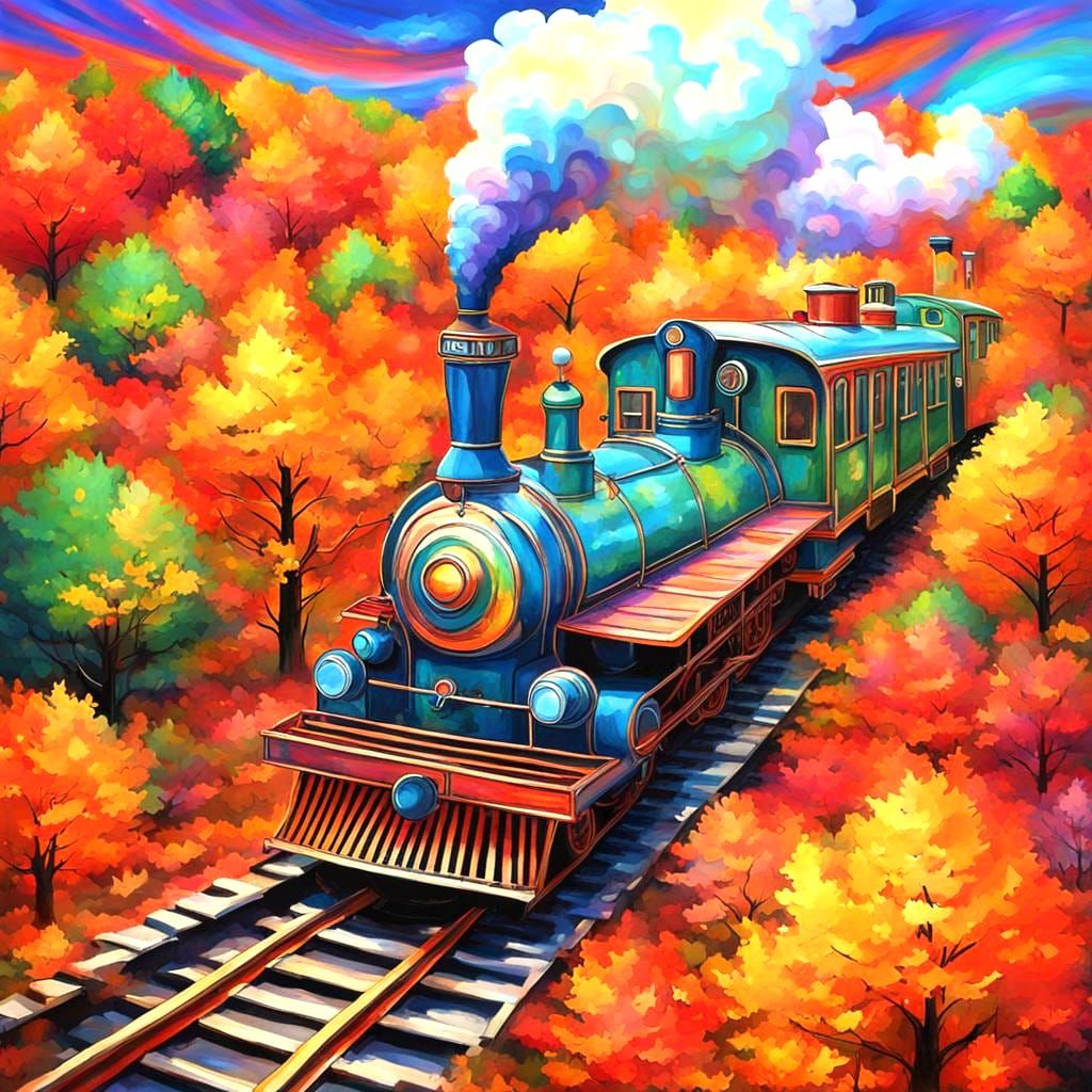 Psychedelic Surrealism: Autumn Foliage Train