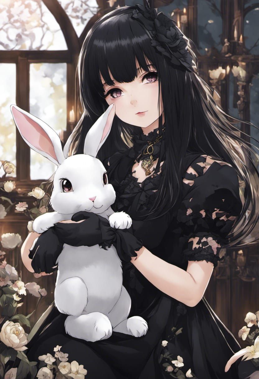 Gothic Anime Girl with Bunny